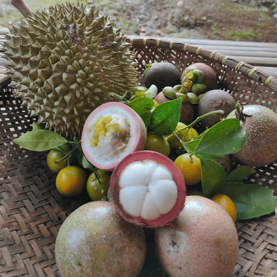 Buah durian, manggis, jeruk